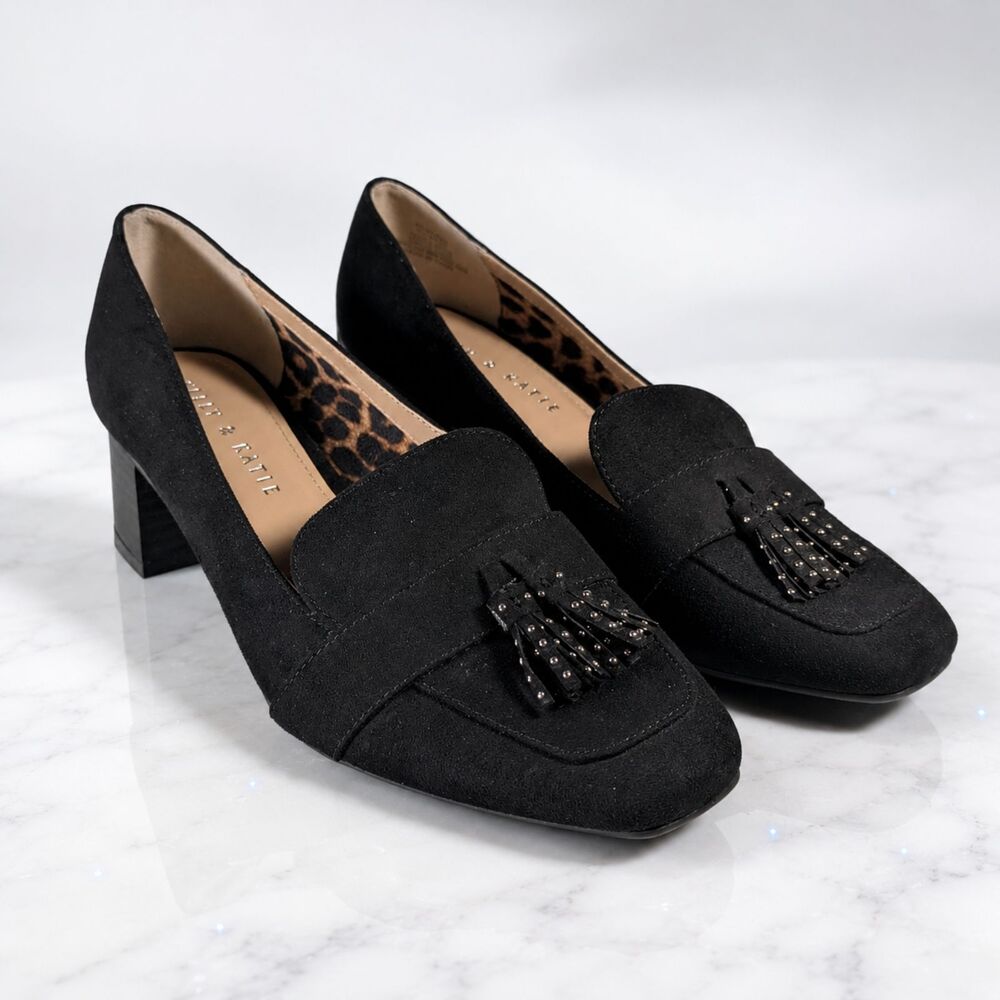 Kelly & Katie Women 7.5 Black Tassel Dress Shoes Block Heel Loafers